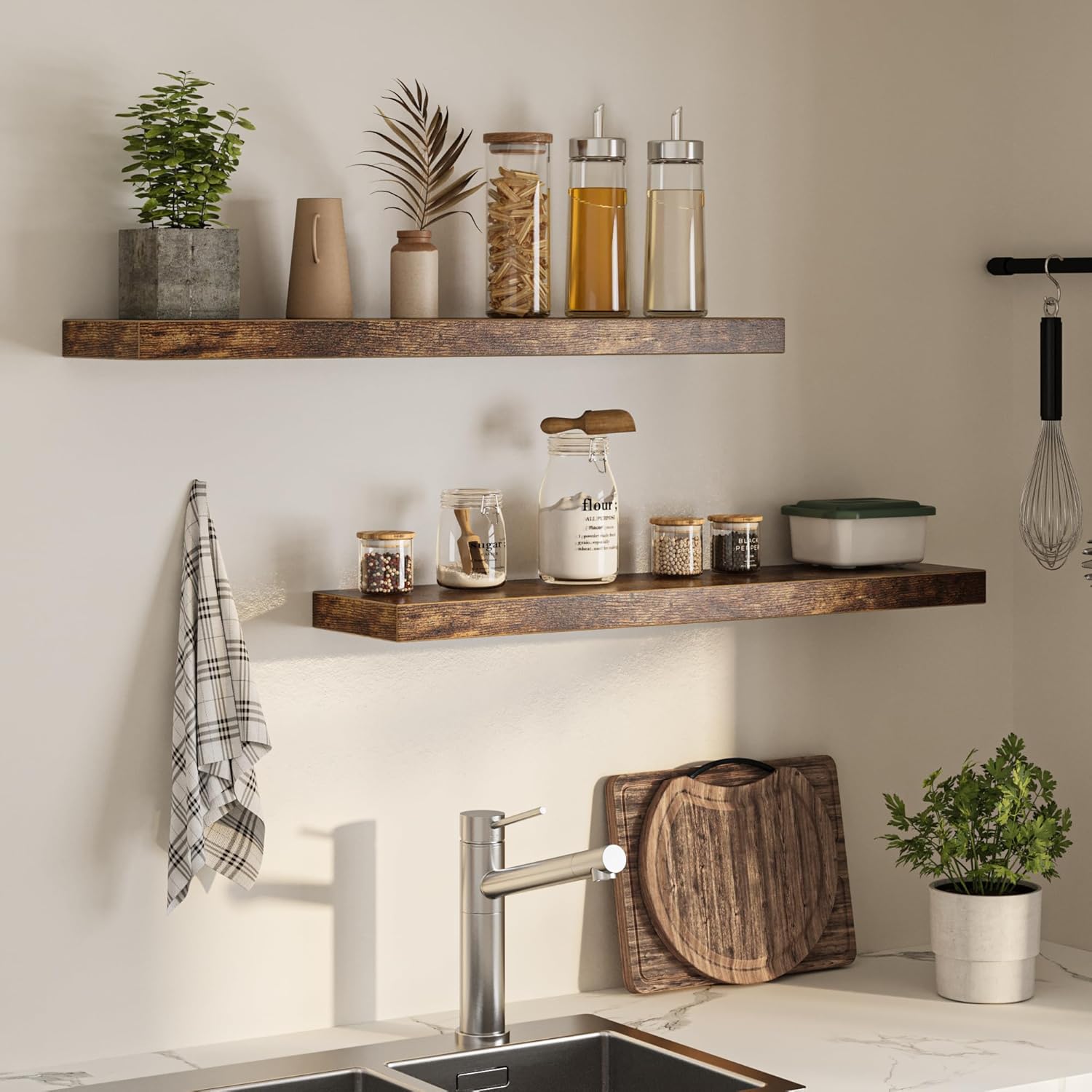 Floating Shelves for Wall, 40"W x 8"D x 1.5"H, Wooden Wall Mounted Display Shelves with Invisible