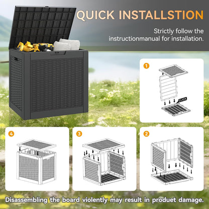 NUNU LAB 30 Gallon Waterproof Outdoor Storage Box, Lockable Resin Deck Box Bench for Patio