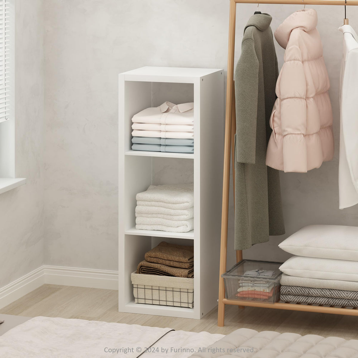 Furinno Cubic Extra Thick 3-Cube Closet Organizers and Storage, White