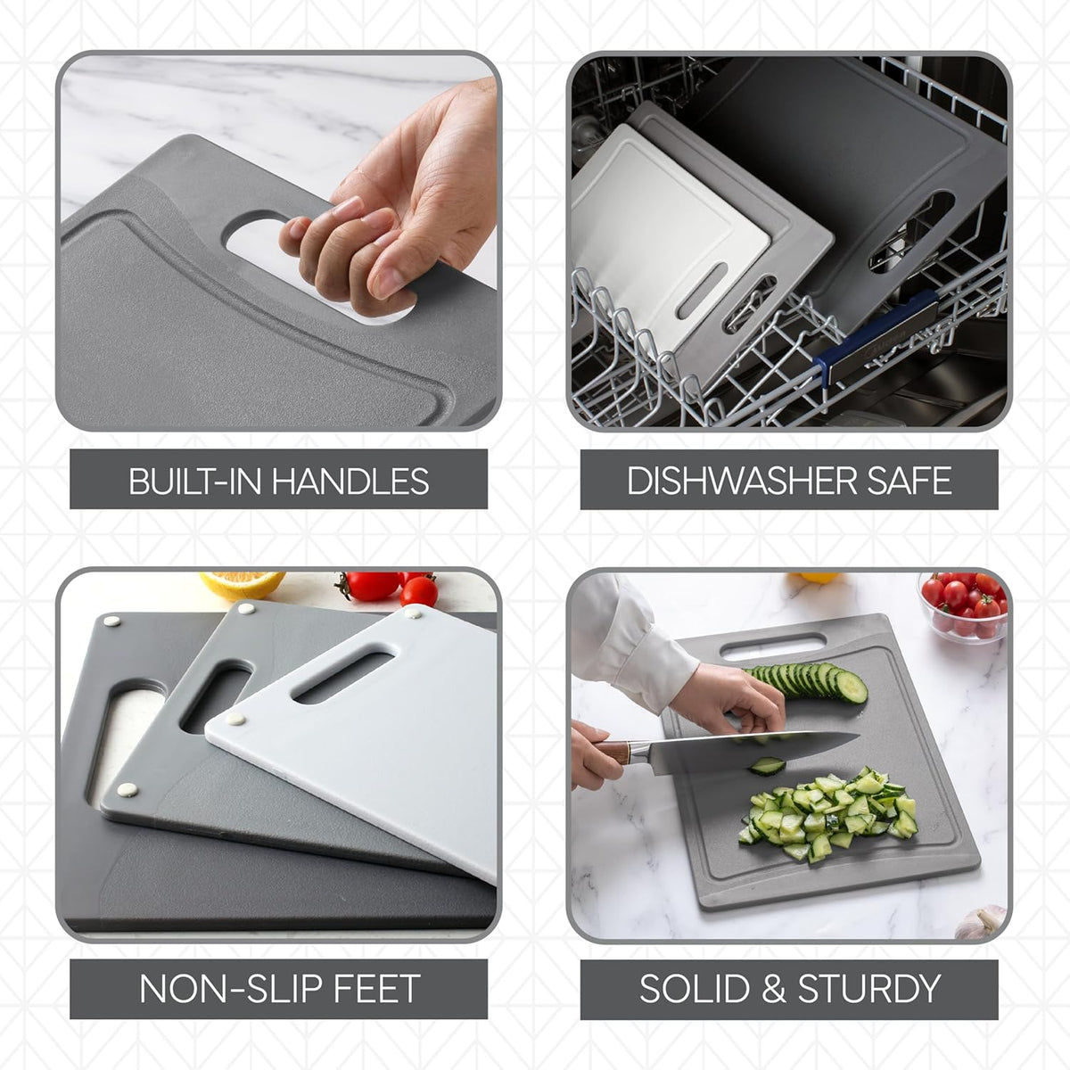 COOK WITH COLOR Non-Slip Cutting Board Set – Kitchen Essentials with Easy Grip Handle for Meat