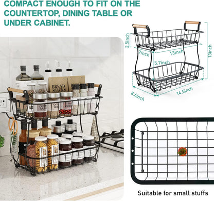 ANTOPY 2 Tier Fruit Basket with 2 Banana Hangers, Countertop Fruit Vegetable Basket Bowl for