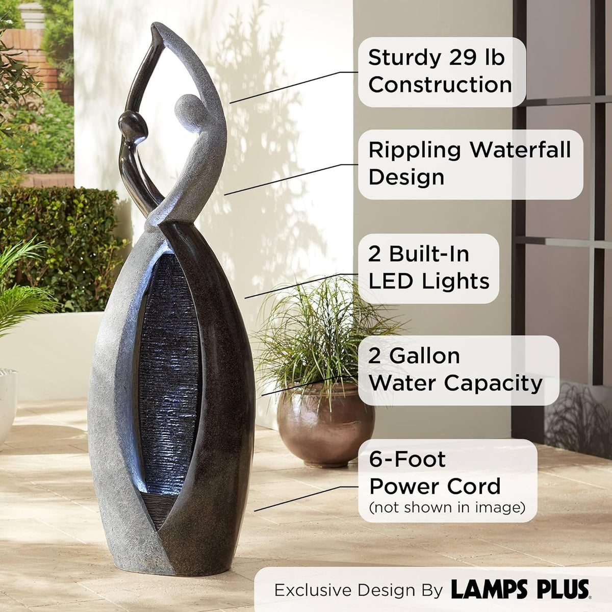 Dancing Couple 57" High Large Modern Indoor Outdoor Decor Faux Stone Floor Fountain with Light LED