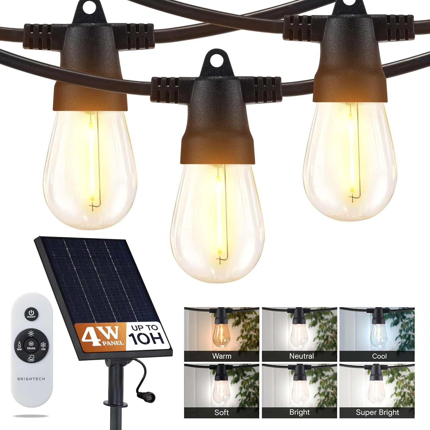Brightech Ambience Pro 27-Ft Solar String Lights for Outside - Super Bright Remote Control Color