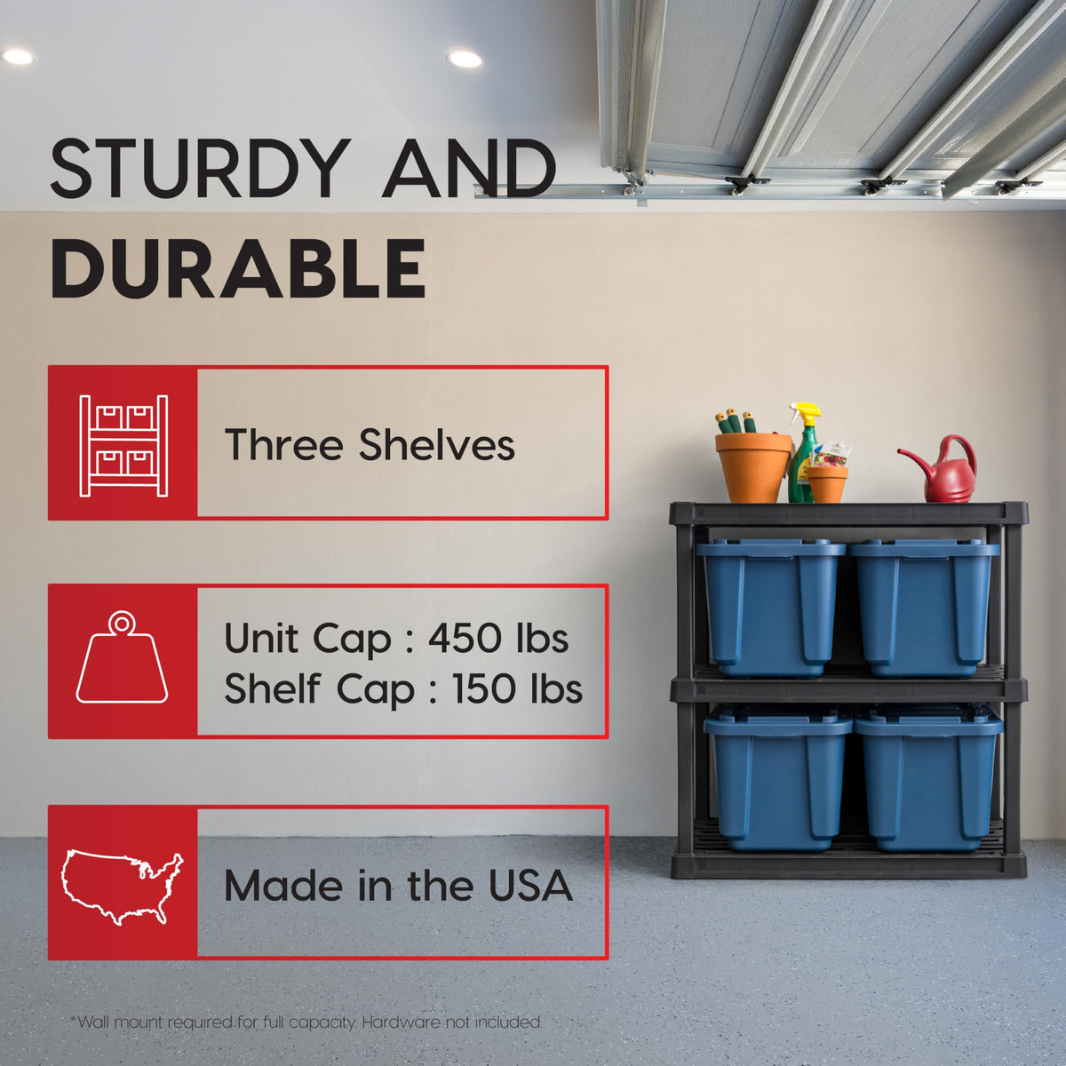 IRIS USA Plastic Storage Shelves |Made in USA| 38"H x 36"W x 18"D - Black