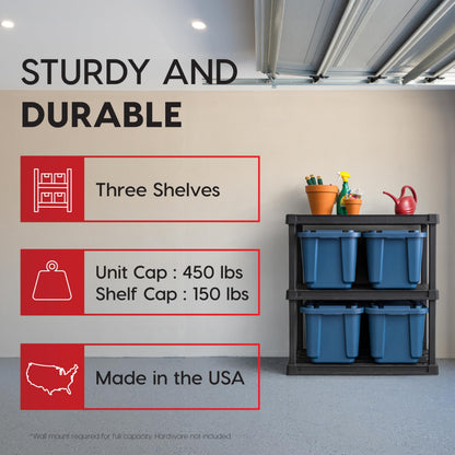 IRIS USA Plastic Storage Shelves |Made in USA| 38"H x 36"W x 18"D - Black