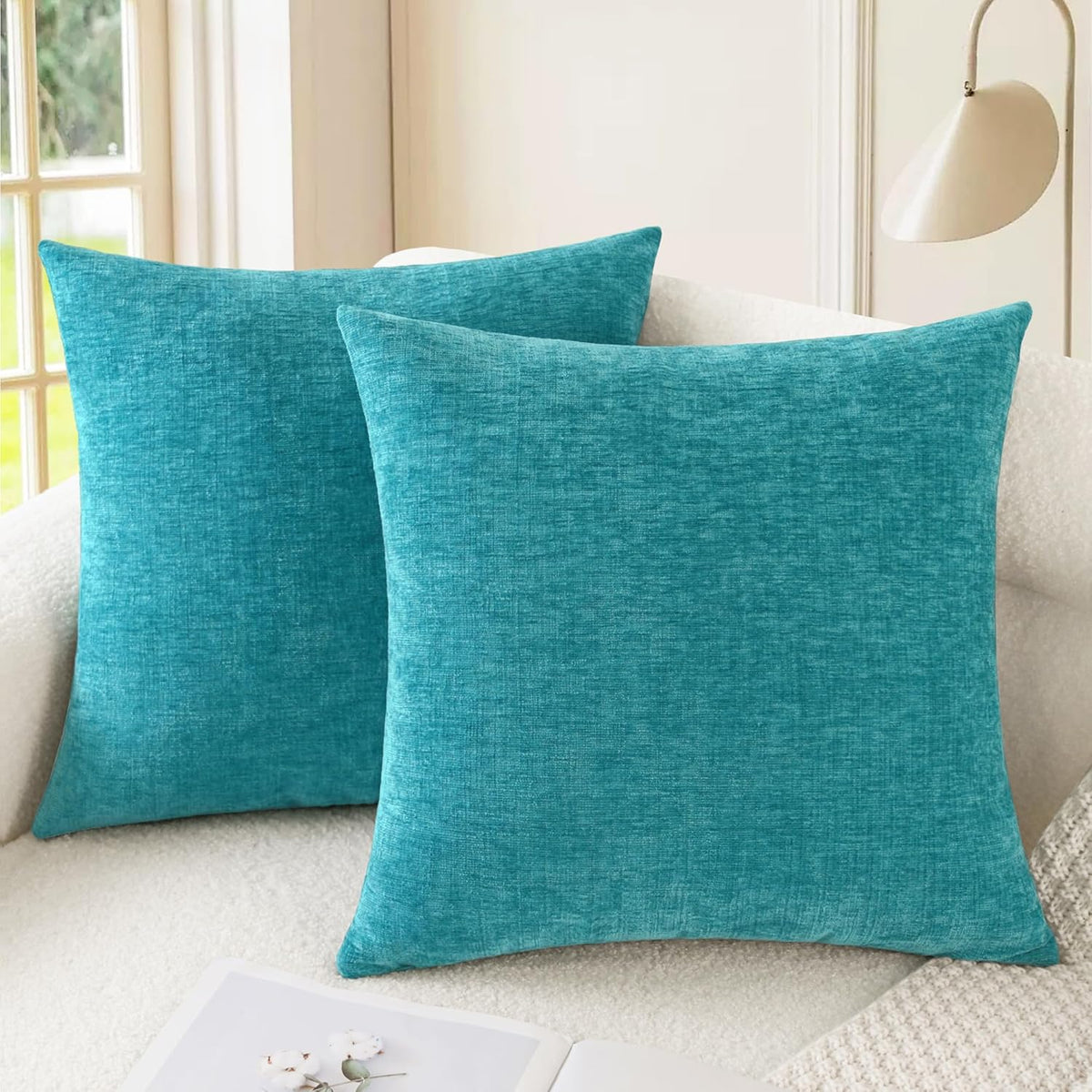 CaliTime Throw Pillow Covers Decorative 24 X 24 Inches Pack of 2 Cozy Chenille Cushion Cases for