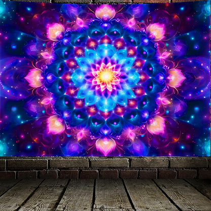 PSYHILAR Blacklight Mandala Tapestry for Bedroom, Psychedelic Black Light Posters for Adults and