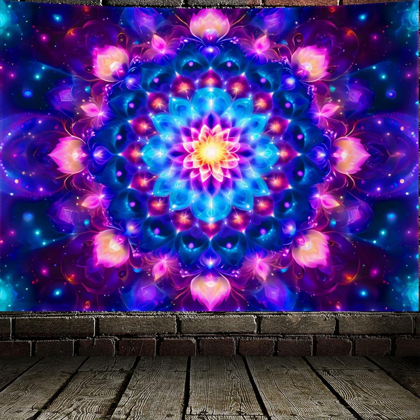 PSYHILAR Blacklight Mandala Tapestry for Bedroom, Psychedelic Black Light Posters for Adults and