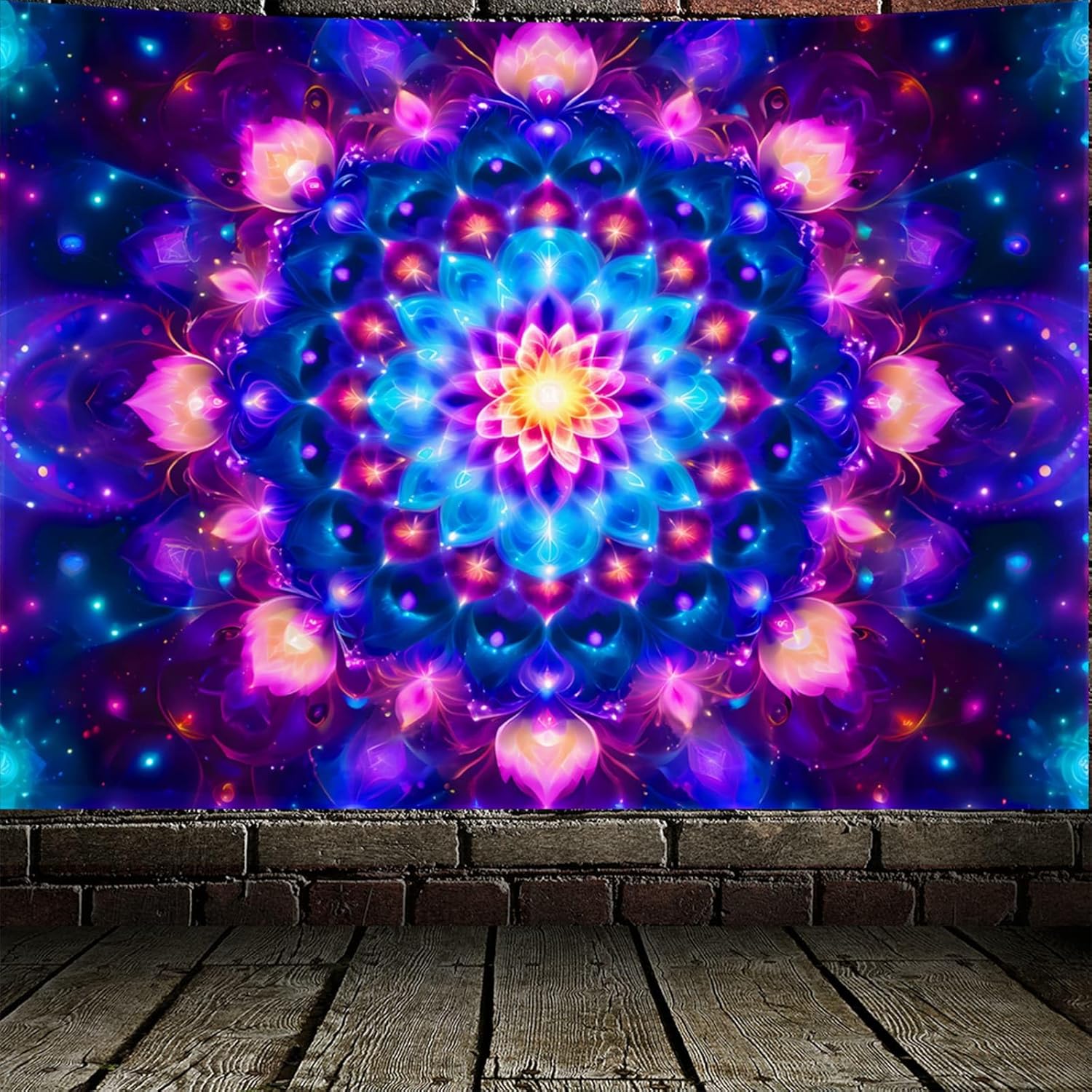 PSYHILAR Blacklight Mandala Tapestry for Bedroom, Psychedelic Black Light Posters for Adults and