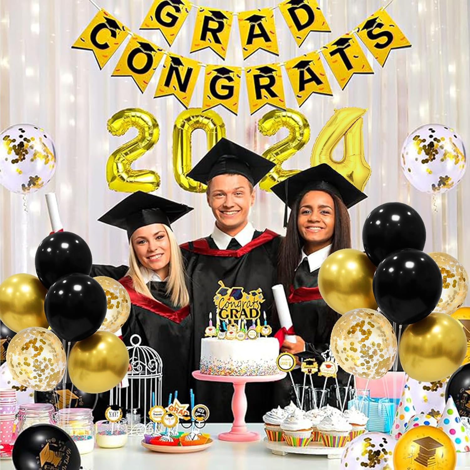 Black and Gold Balloon Stand Centerpiece Table Decorations Black and Gold Party Decorations for