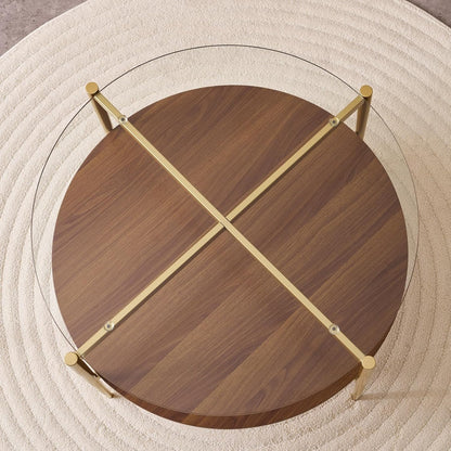Round Coffee Table, Mid-Century Modern Design, D30“ x H17”, for Living Room, 2-Tier Structure