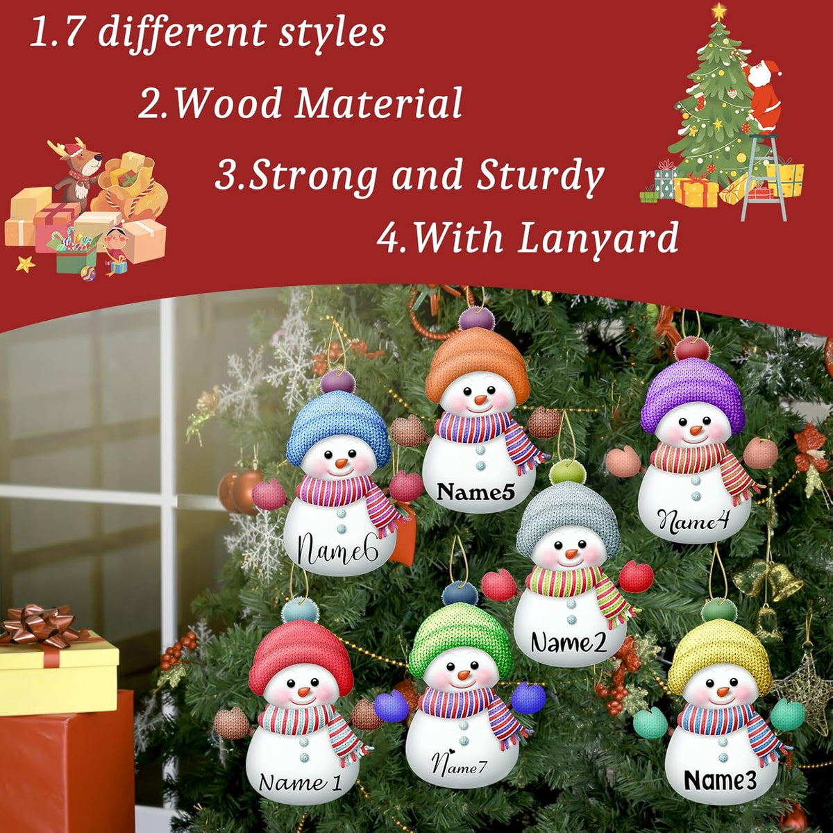 Personalized Christmas Ornaments with Names Snowman Custom Family Ornament Customized Xmas Tree