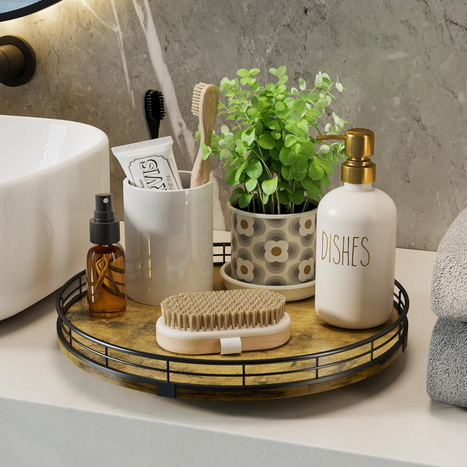 Lazy Susan Turntable Organizer for Table Top, 12’’ Round Wooden Lazy Susan for Cabinet Kitchen
