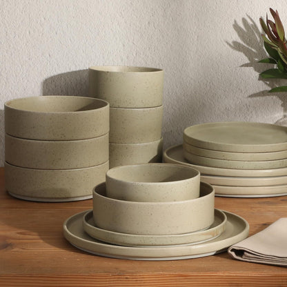 Gibson Elite Tatum Premium Porcelain Matte Reactive Glaze 16-Piece (Service for 4) Plates and Bolws