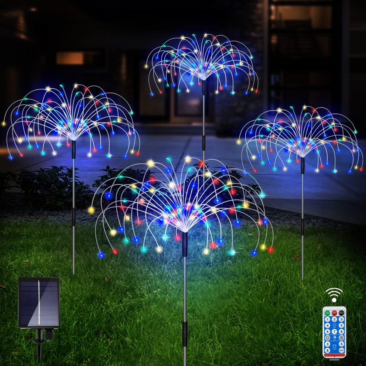 Outdoor Solar Garden Lights, 4 Pack 120 LED Copper Wire Waterproof Garden Fireworks Lamp with