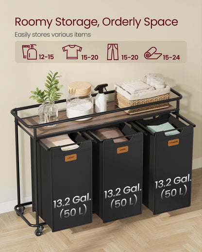 VASAGLE Laundry Sorter, Laundry Hamper with Wheels, 39.6 Gal. (150 L) Portable Rolling Cart Baskets