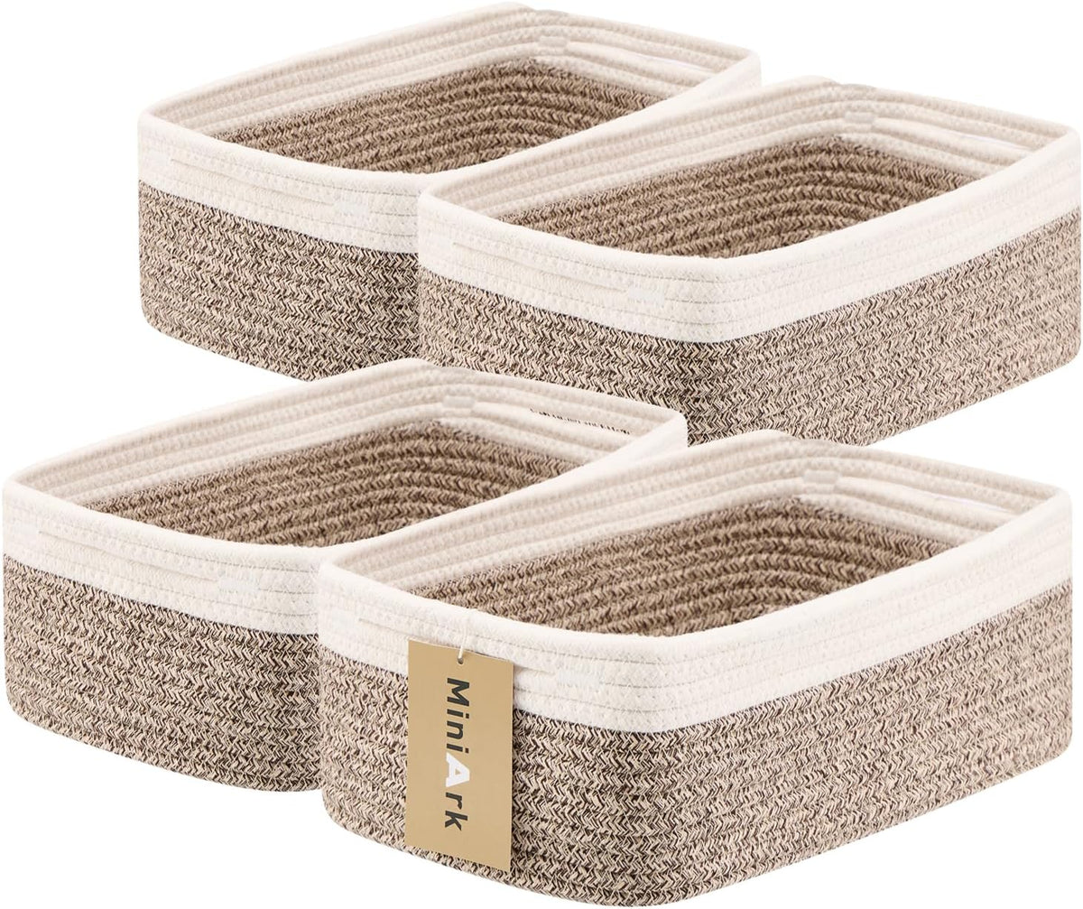 Small Storage Baskets for Organizing | Closet Organizer Bins | Shelf Toy Basket | Woven Rope