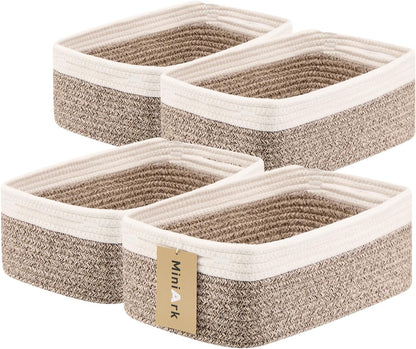Small Storage Baskets for Organizing | Closet Organizer Bins | Shelf Toy Basket | Woven Rope