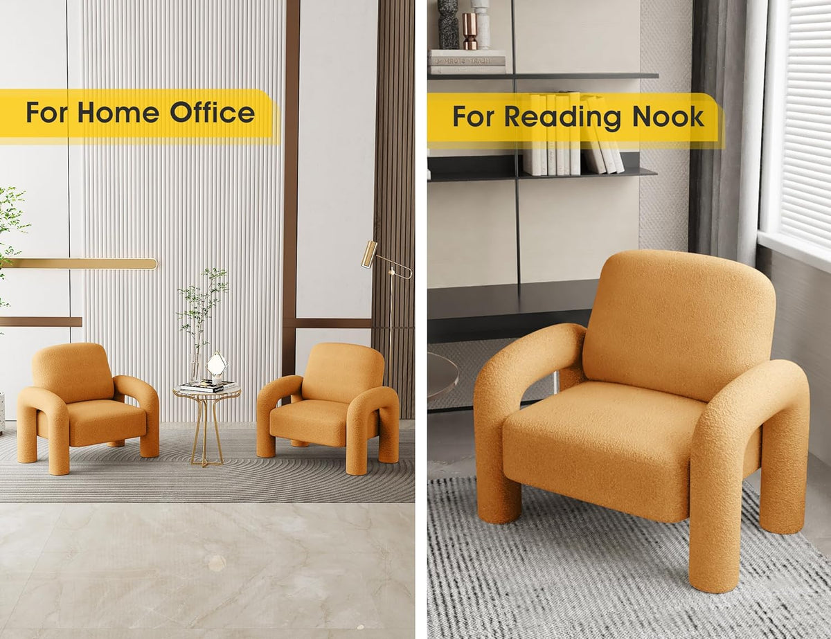 Modern Sherpa Accent Chair, Teddy Upholstered Arm Single Sofa, Cozy Fluffy Reading Chair for Living