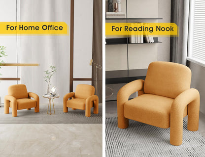 Modern Sherpa Accent Chair, Teddy Upholstered Arm Single Sofa, Cozy Fluffy Reading Chair for Living