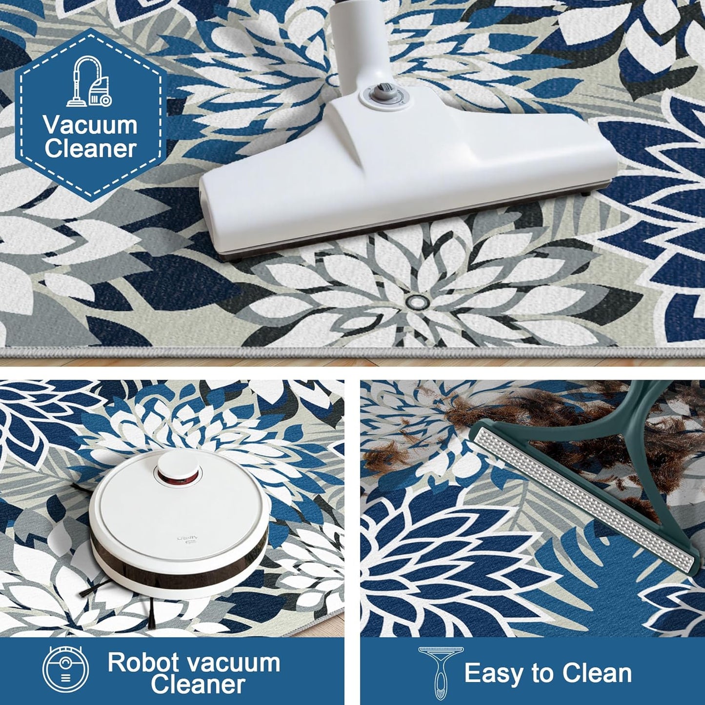 Area Rug 2x6 Blue White Washable Entry Rug Multicolored Tropical Botanical Modern Floral Indoor