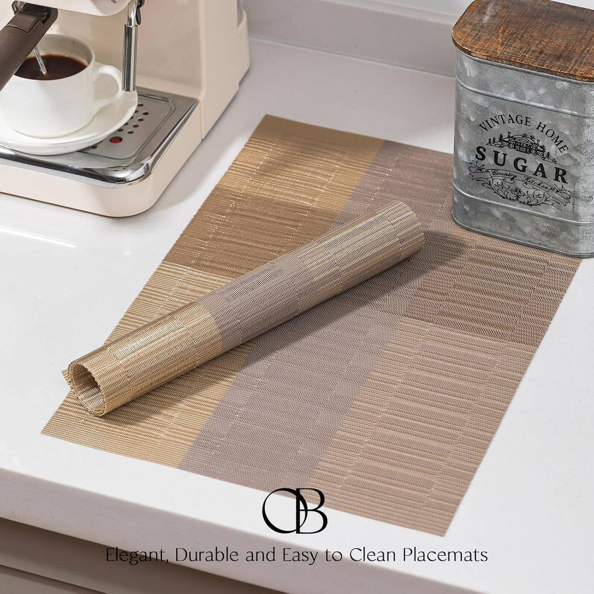 Placemats Set of 12 - Easy Clean Woven Vinyl Placemats for Dining Table, Indoor/Outdoor Place Mats