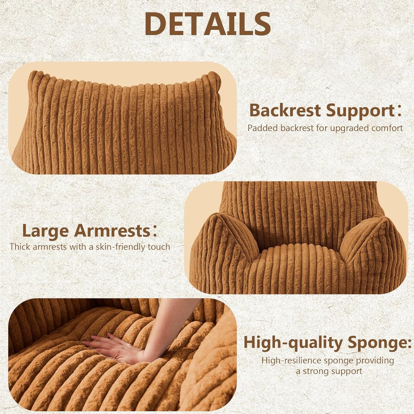 Giant Bean Bag Chairs for Adults Teens, Large Bean Bag Sofa Chairs with Filling Comfy Fuzzy BeanBag