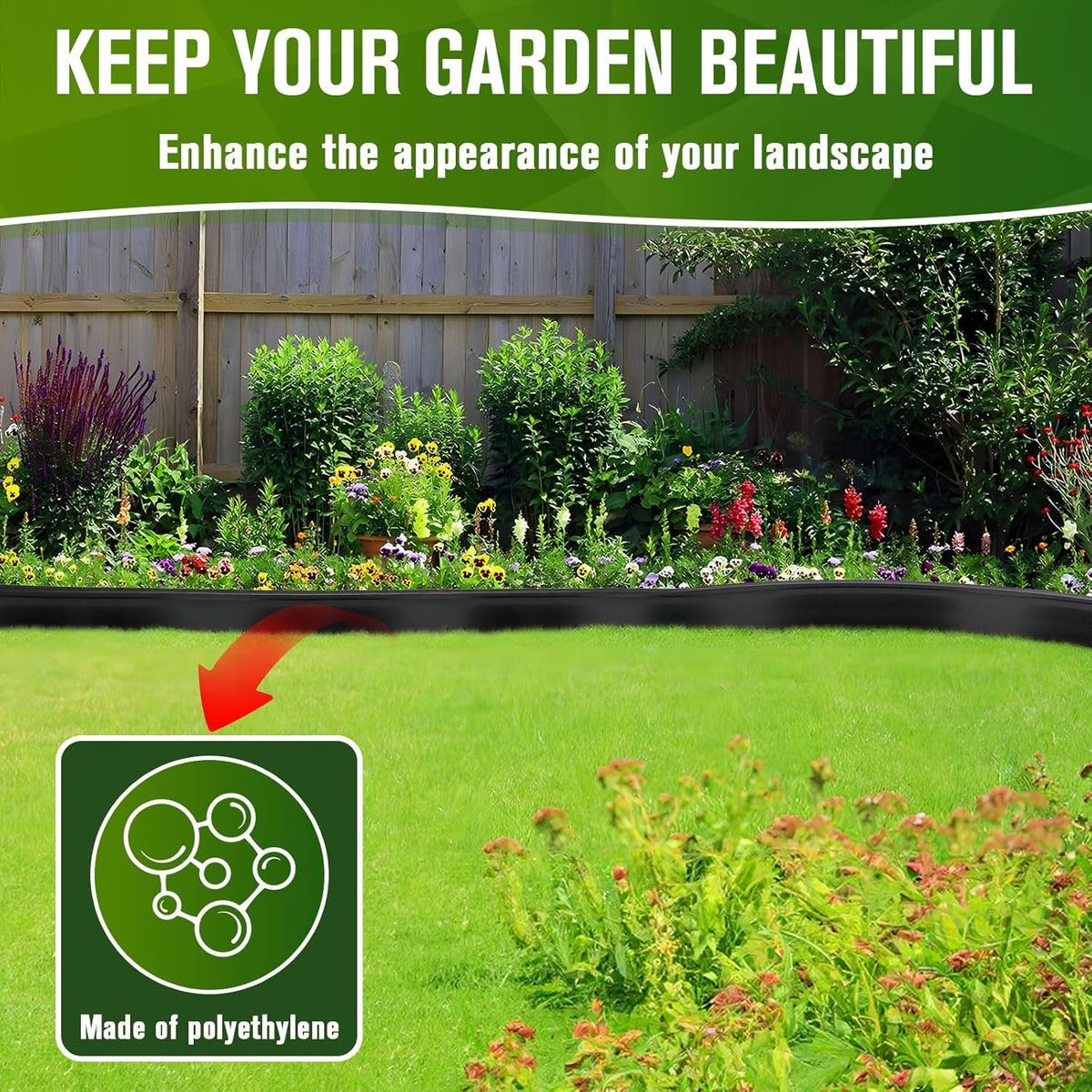 Landscape Edging, 3" x 66' Garden Edging, No Dig Edging for Landscaping with 80 Pcs Anchoring