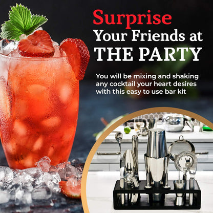 Highball & Chaser 13-Piece Boston Cocktail Shaker Set Stainless Steel Mixology Bartender Kit With