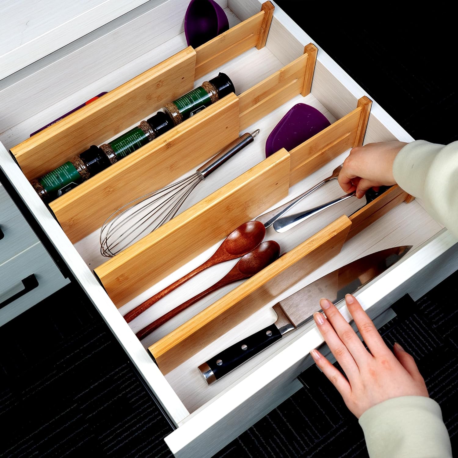 Utoplike Bamboo Dresser Drawer Dividers, 4'' High Adjustable Drawer Organizers for Clothing, Spring