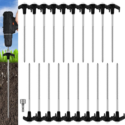 Hicarer 20 Pcs 20 Pcs 8'' Screw in Tent Stakes Heavy Duty Ground Metal Stakes for Inflatables with