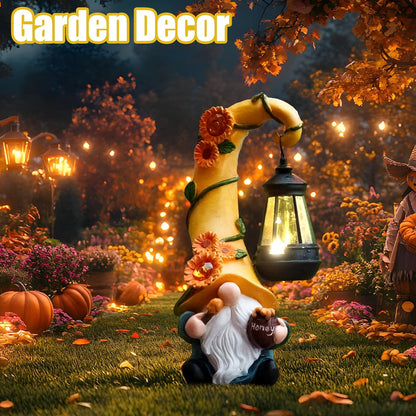 Fall Decorations for Home Porch 12" Solar Fall Gnome Sunflower Garden Statues Honey Bee Jar Decor