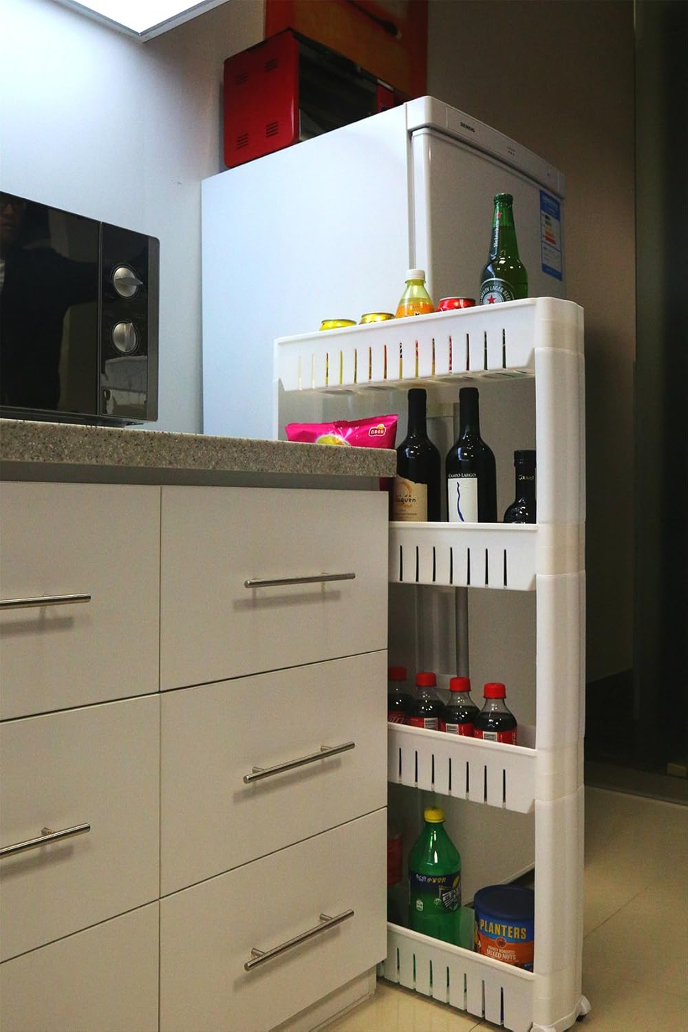 Laundry Room Organizer, Mobile Shelving Unit Organizer with 4 Large Storage Baskets, Gap Storage
