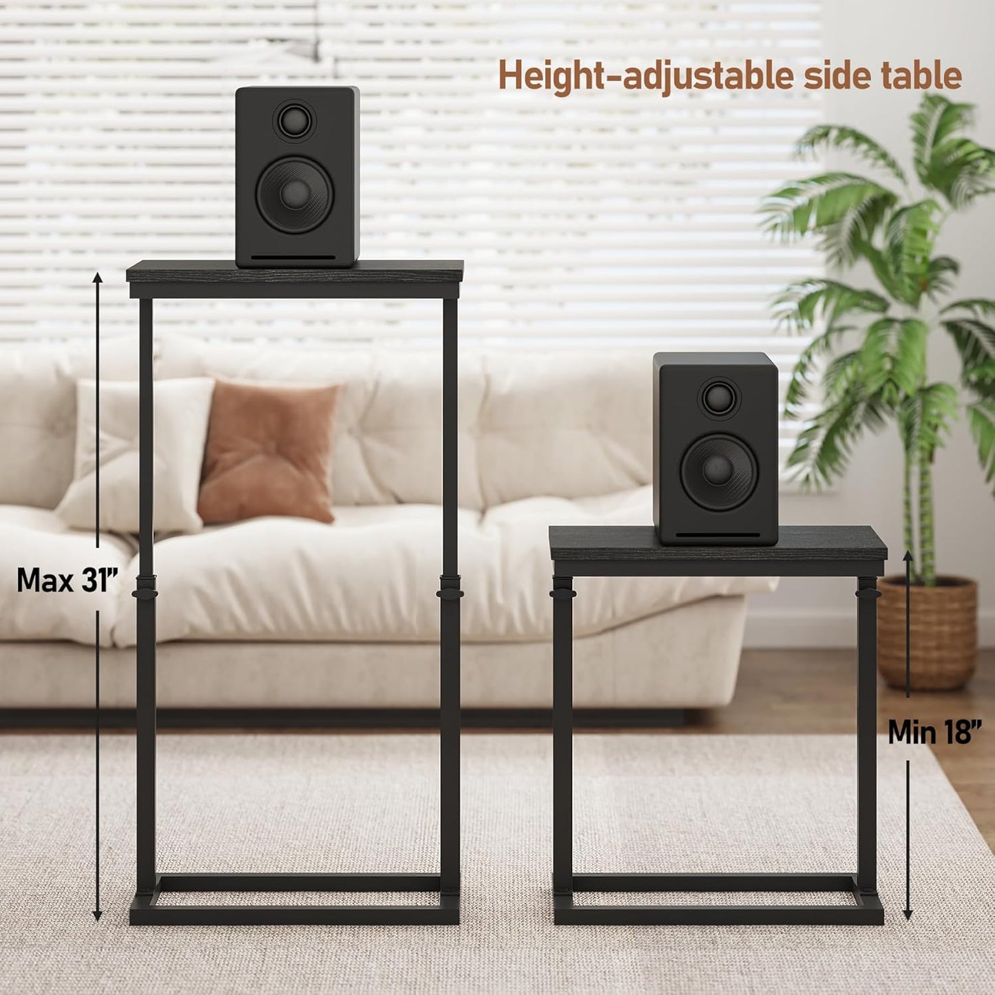 TUTOTAK End Table, Side Table, Tall Couch Table, Sofa Table, Living Room, Bedroom, Black TB01BK083