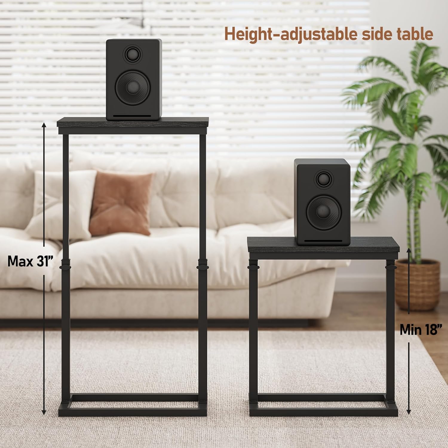 TUTOTAK End Table, Side Table, Tall Couch Table, Sofa Table, Living Room, Bedroom, Black TB01BK083