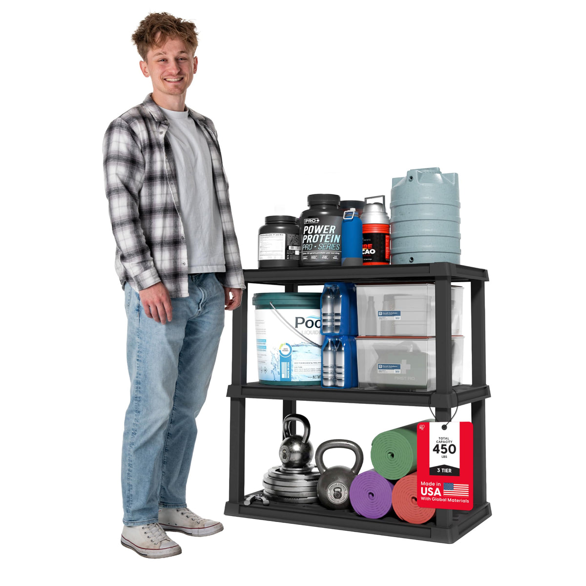 IRIS USA Plastic Storage Shelves |Made in USA| 38"H x 36"W x 18"D - Black