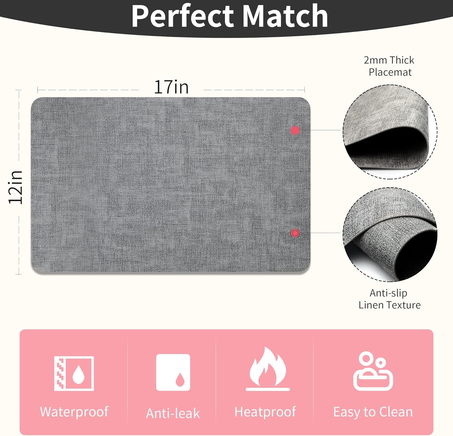 Maxpearl Faux Leather Placemats Set of 8 – Waterproof, Wipe Clean, Heat Resistant, Non-Slip Dining