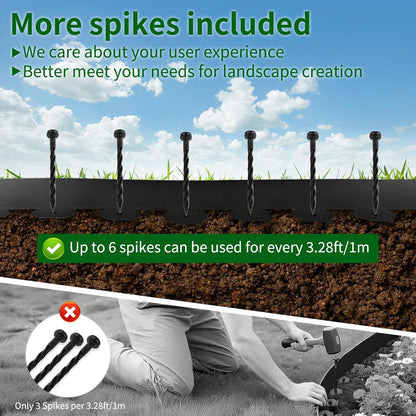 4 in x 50 Ft Garden Landscape Edging, No Dig Garden Edging Border Kit with 92 Pcs Spikes for Flower