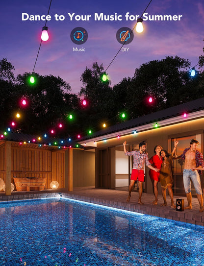 Govee Smart Outdoor String Lights H7015, 48ft RGBIC Outdoor Lights with 15 Dimmable LED Bulbs, IP65