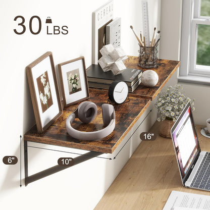 10 Inch Deep Floating Shelves, Floating Shelf 16 Inch Long, 16"W x 10"D Wall Shelves Set of 2, Deep