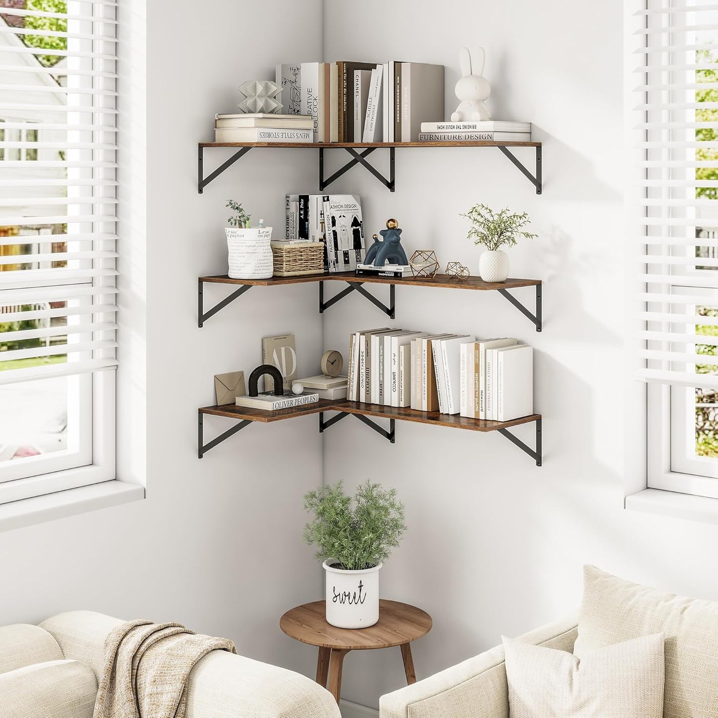 Heimlove 24" W x 12" D Wall Shelves for Books, 12 Inch Deep Floating Shelves Set of 3, Wide
