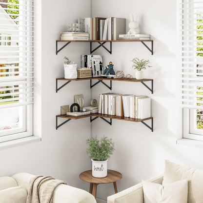 Heimlove 24" W x 12" D Wall Shelves for Books, 12 Inch Deep Floating Shelves Set of 3, Wide