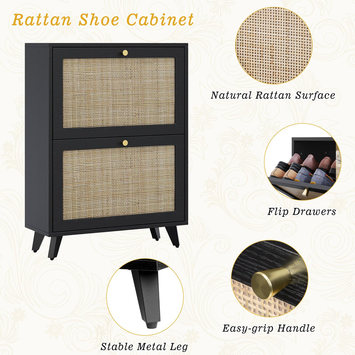 Angel Sar Rattan Shoe Cabinet for Entryway, Slim Shoe Storage Cabinet