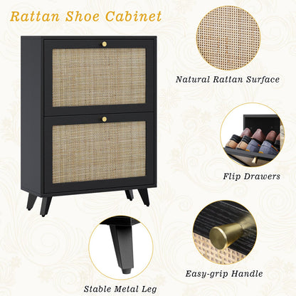 Angel Sar Rattan Shoe Cabinet for Entryway, Slim Shoe Storage Cabinet