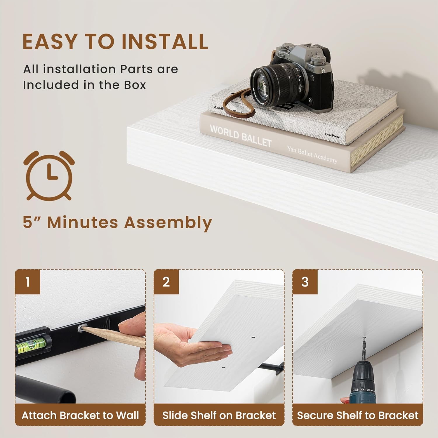 fuqing Floating Shelves for Wall, Bathroom Shelf Wall Mounted for Storage, Shelves with Invisible