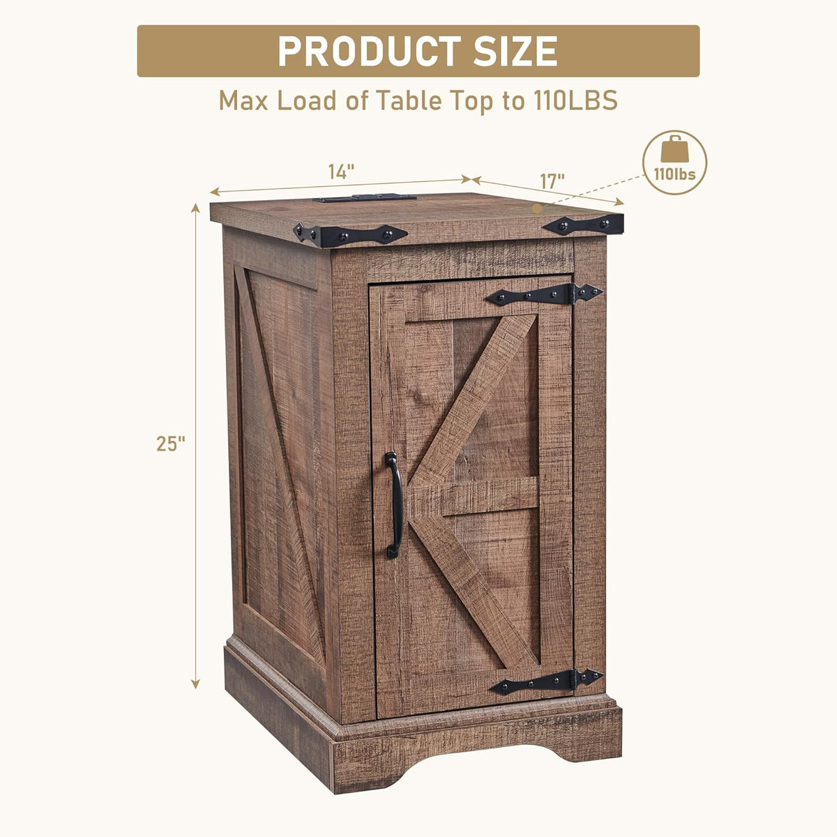 JXQTLINGMU Nightstand with Charging Station, Rectangular Farmhouse End Table with Barn Door and