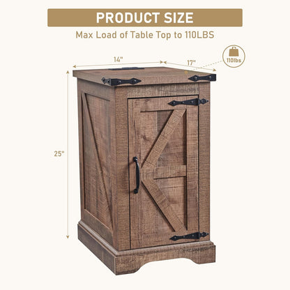 JXQTLINGMU Nightstand with Charging Station, Rectangular Farmhouse End Table with Barn Door and