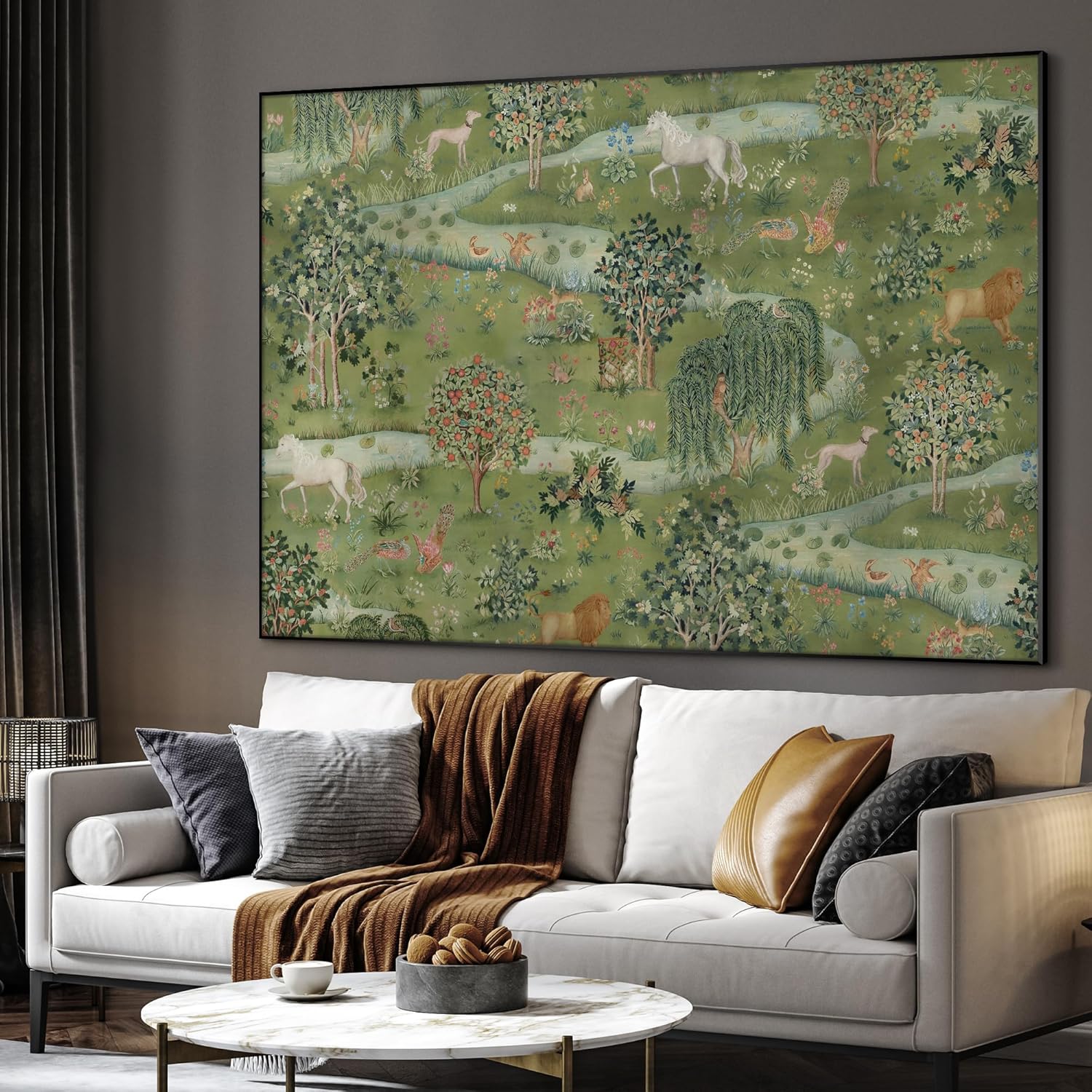 SIGNWIN 36"x46" Extra Large Framed Wall Art Medieval Fantasy Forest with Woodland Animals