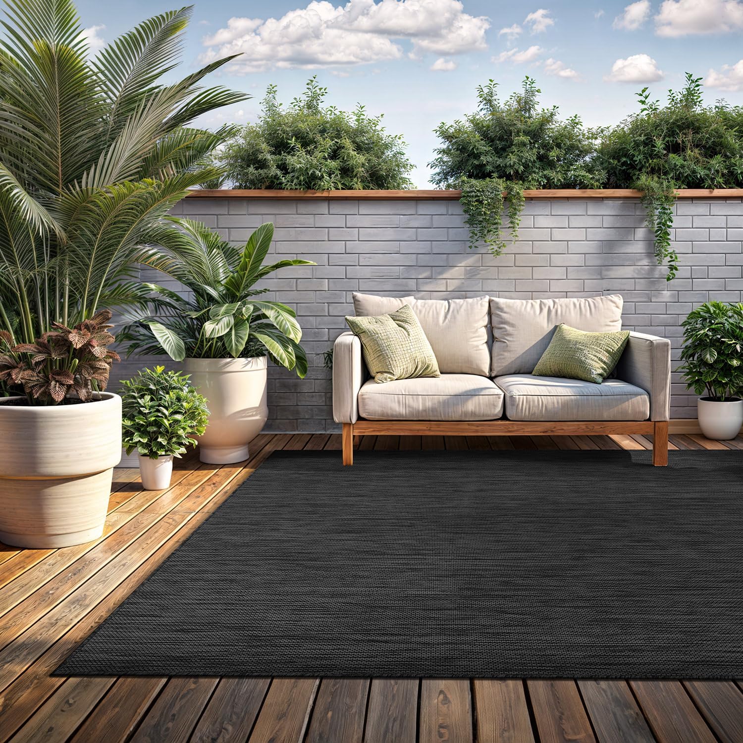 Washable Indoor Outdoor Rug 9x12 Weather Resistant Area Rugs Modern Solid for Porch Deck Balcony