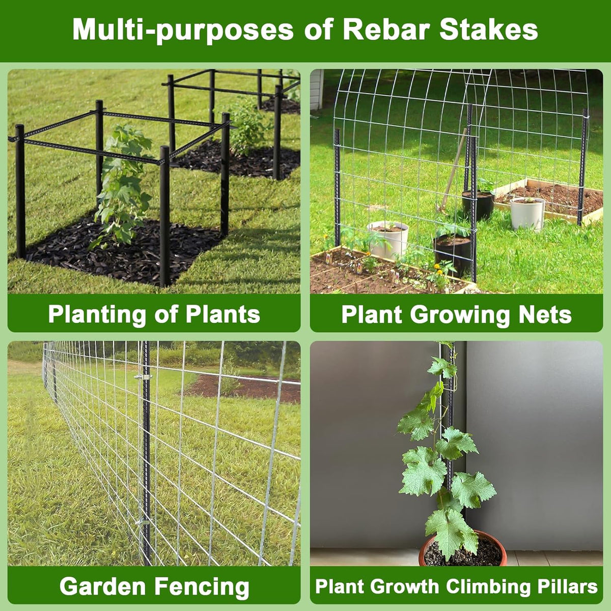 AAGUT 16 Inch Rebar Stakes Heavy Duty 16 Pack 3/8" Diameter Landscape Timber Spikes, Straight
